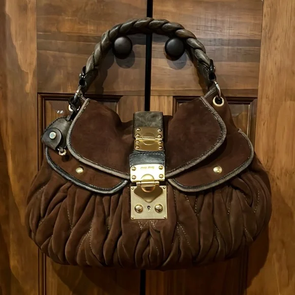 miu miu brown suede bag